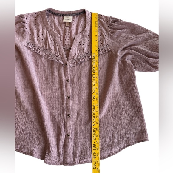 Knox Rose Women’s Size XXL Purple Blouse Eyelet Short Puff Sleeves Button Front. - Picture 9 of 10